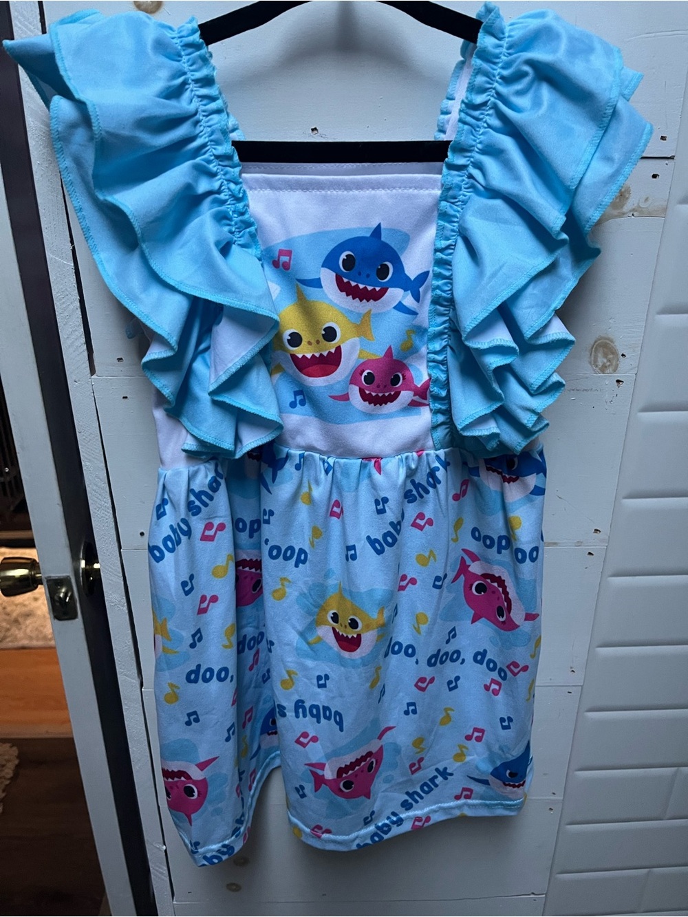 Baby Shark Light Blue Ruffle-Sleeve Kids Dress